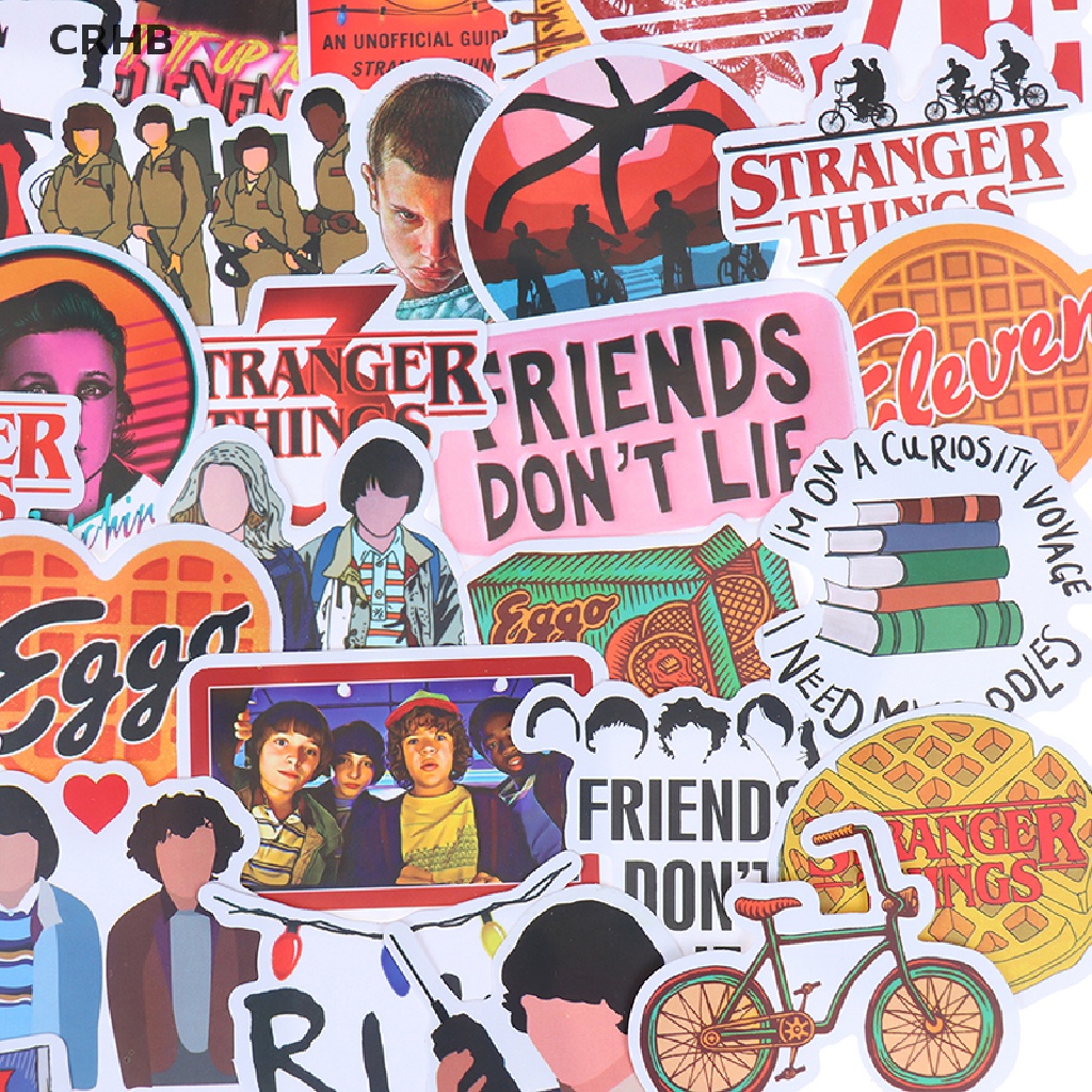 Bộ 50 Sticker Dán Trang Trí Ván Trượt / Laptop / Va Li Hình Stranger Things Mới