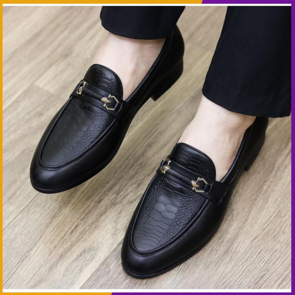 Giày Lười Da Nam Cao Cấp - Chất Liệu Da Mềm 100% - Đế Cao Su Cao 3CM - Mã G004 Màu Đen