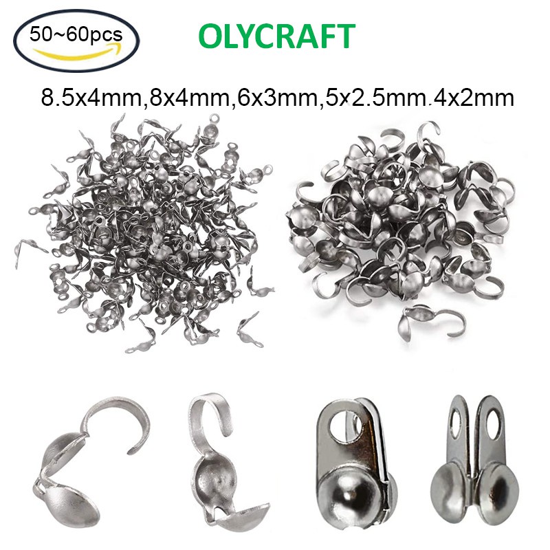 Set 50-60 vỏ bịt đầu hạt inox kích thước 8.5x4mm/ 8x4mm/ 6x3mm/ 5x2.5mm/ 4x2mm dùng làm trang sức