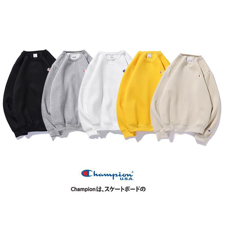 Áo sweater cổ tròn thêu chữ Champion cho nam nữ