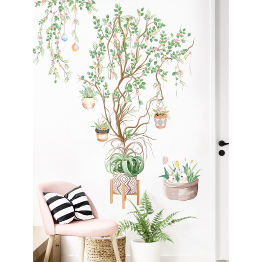 Decal trang trí tường - Chậu cây hoa với nhiều cành