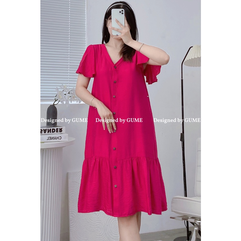 Váy bầu bigsize -Đầm bầu thiết kế GuMe VÁY ĐŨI HÀN TAY CHUÔNG ĐUÔI CÁ CỔ TIM 2 MÀU SIÊU XINH GM026