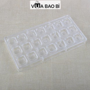 Khuôn socola viên hình vuông 21 viên-Vua Bao Bì, khuôn socola nhựa cứng