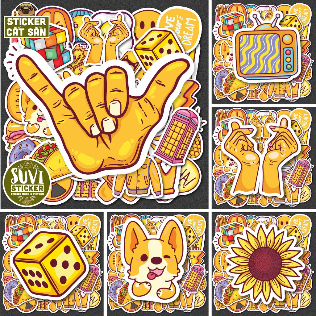 Sticker dán laptop Yellow Màu Vàng chống nước sticker dán laptop, điện thoại, đàn guitar, mũ bảo hiểm, vali. MSP: C03