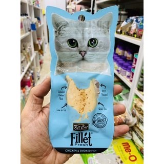 Bánh thưởng dạng phi lê gà, cá nguyên miếng dành cho mèo Kitcat Fillet Fresh 30g