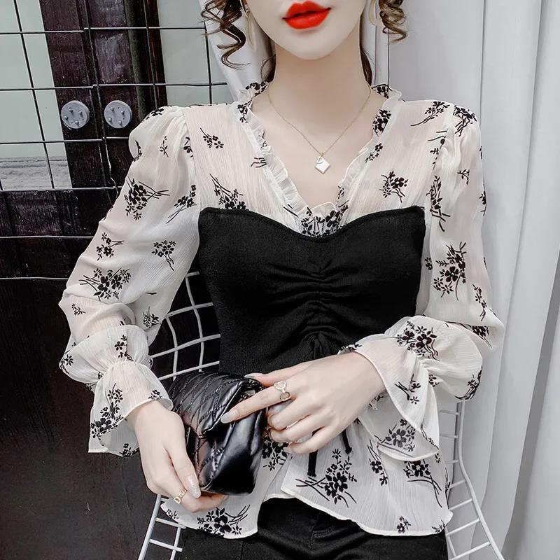 Women's 2022 new French vintage blouse horn sleeve shirt