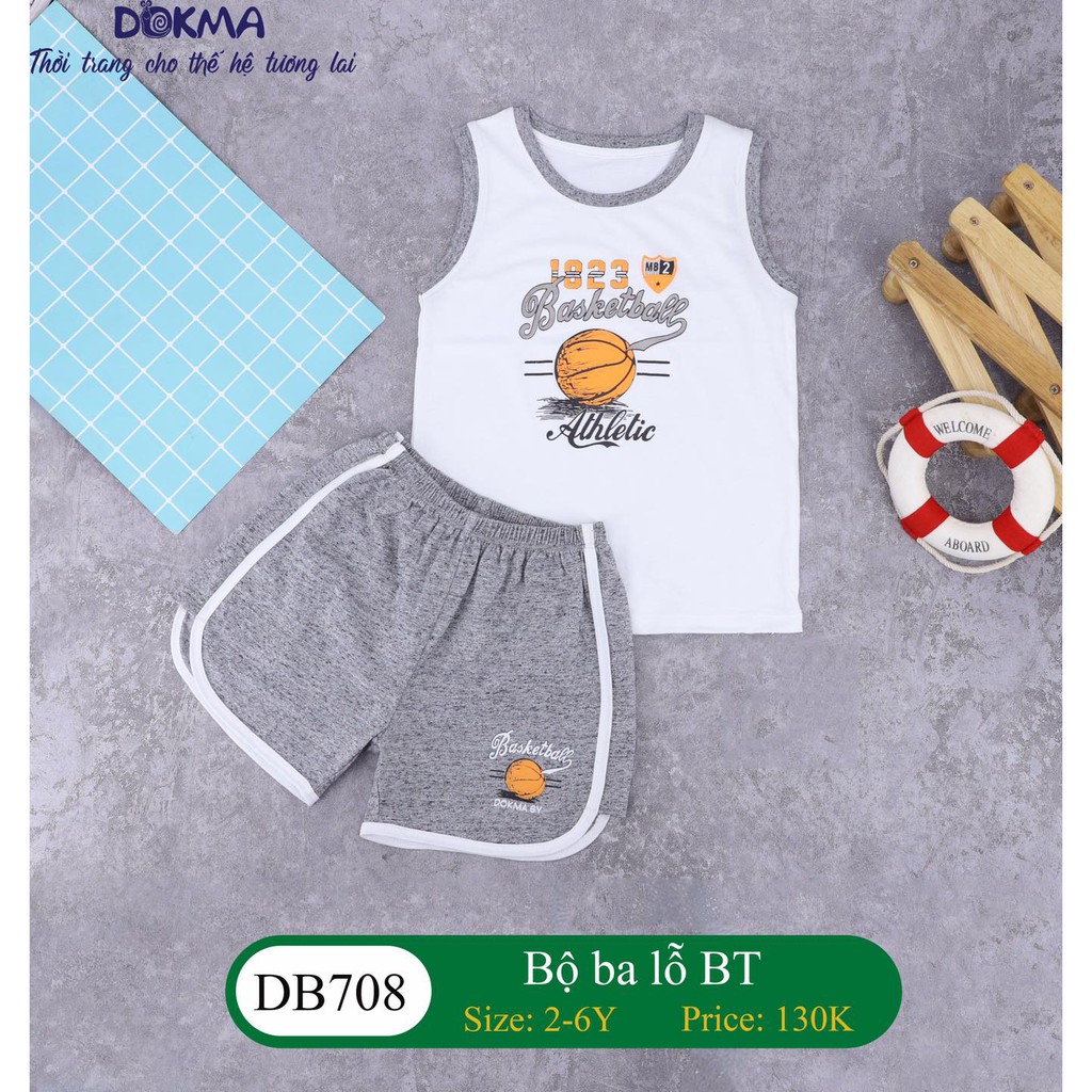 2-6Y Bộ ba lỗ bé trai cotton mềm min DB708 Dokma