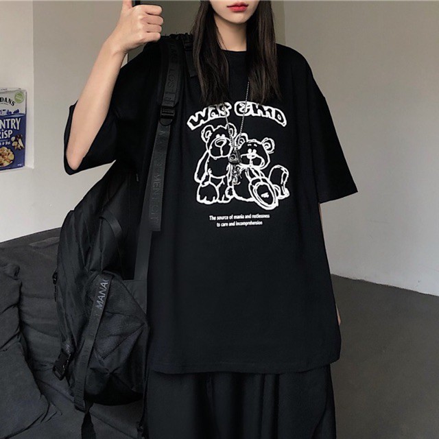 Áo thun tay lỡ form rộng - phông nam nữ cotton oversize - T shirt 2 chú gấu a - 2N Unisex