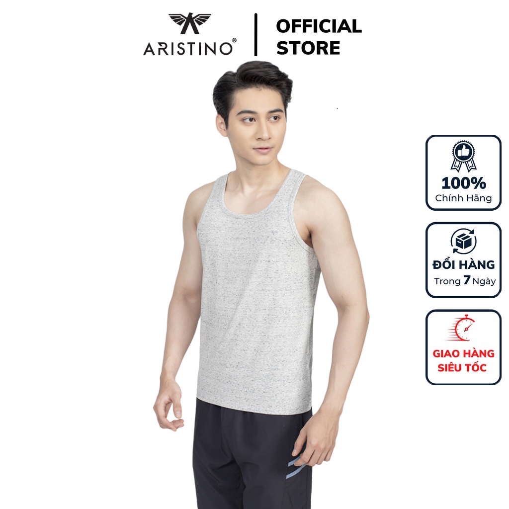 Áo thun ba 3 lỗ nam ARISTINO ATT009S2 mặc lót trong tập gym dáng Tanktop vai nhỏ suông vừa vải cotton cao cấp màu xám