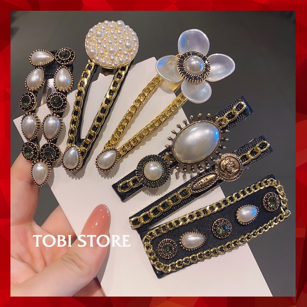Kẹp tóc mái Hàn Quốc đính đá và ngọc trai nhân tạo nhiều kiểu dáng hàng đẹp KEP9 TOBI STORE