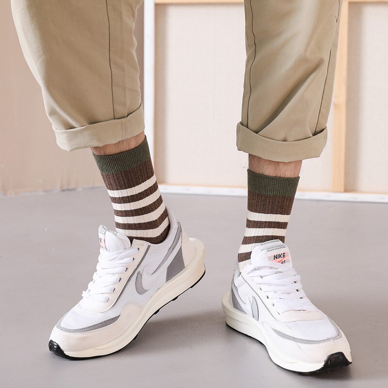 Casual Stripe Crew Socks Men Cotton Sports Street Hosiery Basketball Athletic Socks Thick Winter Long Socks Fashion