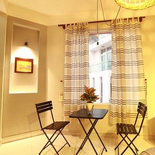 Rèm voan Nhật Bản HOME008 (YE & GREY), rèm vải vintage màu vàng/màu xám