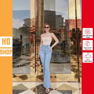 Quần jean nữ ống loe lưng cao dáng ôm skinny HDSHOP quần bò nữ cạp cao ống đứng loe