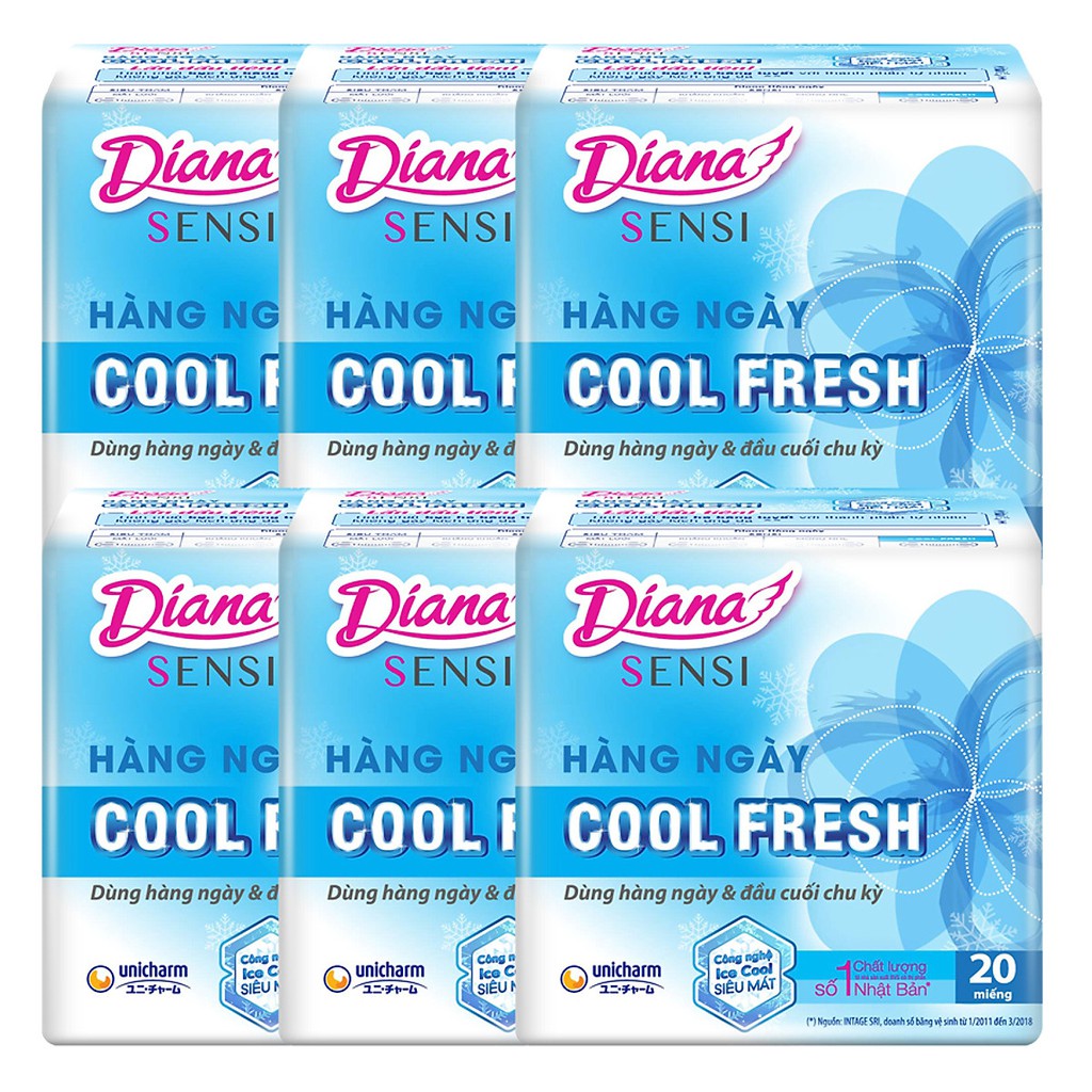 Băng vệ sinh Diana SenSi Cool Fresh Hàng Ngày siêu mỏng cánh (gói 20 miếng)