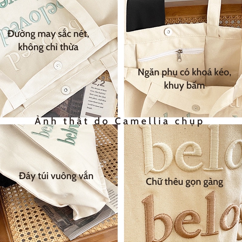 Túi Tote Vải Canvas Đeo Vai Chất Siêu Đẹp Thêu Chữ BELOVED Vintage Uzzlang Hàn Quốc