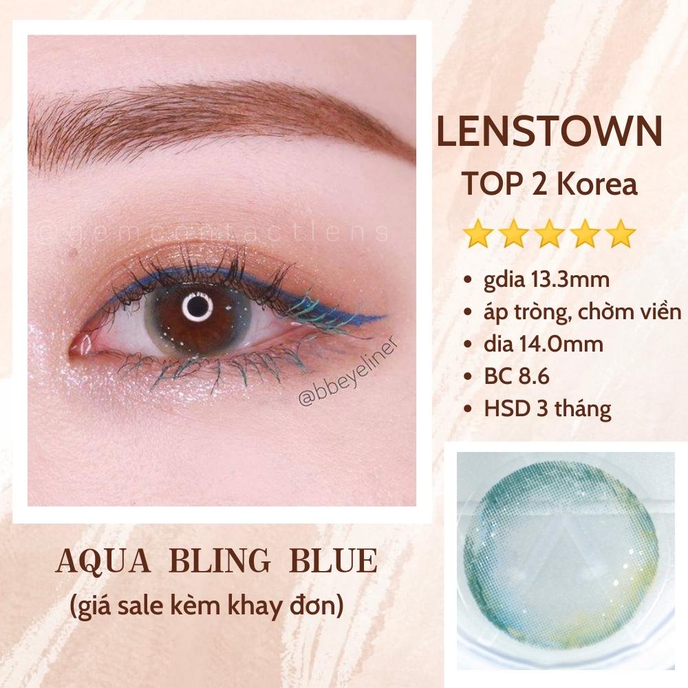 Áp Tròng AQUA BLING BLUE - LENS TOWN KOREA, Nội Địa Hàn HSD 3 Tháng, Họa Tiết Galaxy Ẩm Cao Phù Hợp Mắt Nhạy Cảm