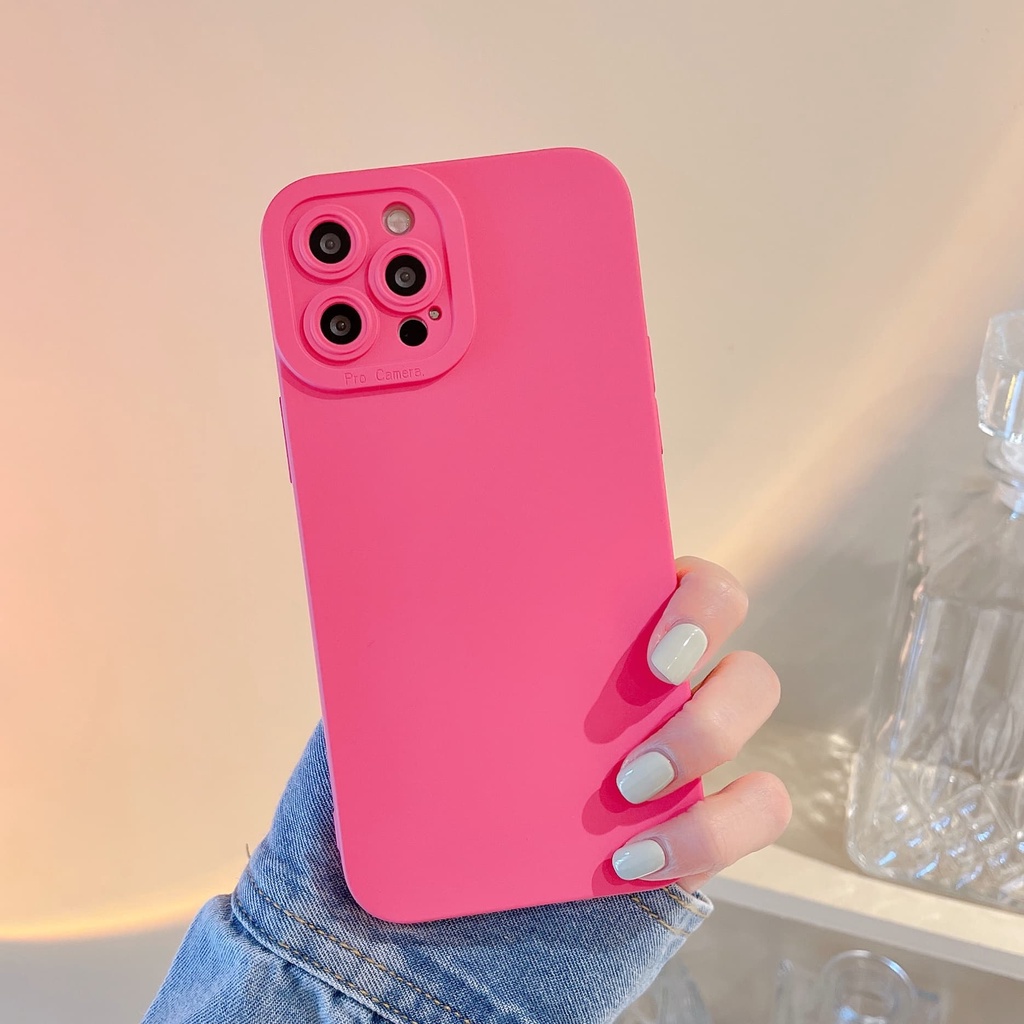 Ốp Điện Thoại Chống Sốc Màu Hồng Thời Trang Cho iPhone 14 / 13 / 12 / 11 / X / 8 / 7P