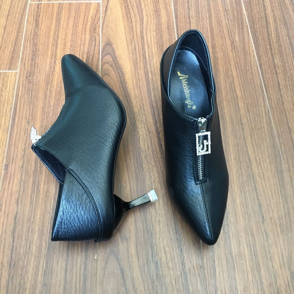 Giày bốt nữ cổ thấp gót nhọn cao 7 phân dáng ôm chân mũi nhọn có khóa hiện đại GN06 Hulian Fashion có 2 màu | BigBuy360 - bigbuy360.vn