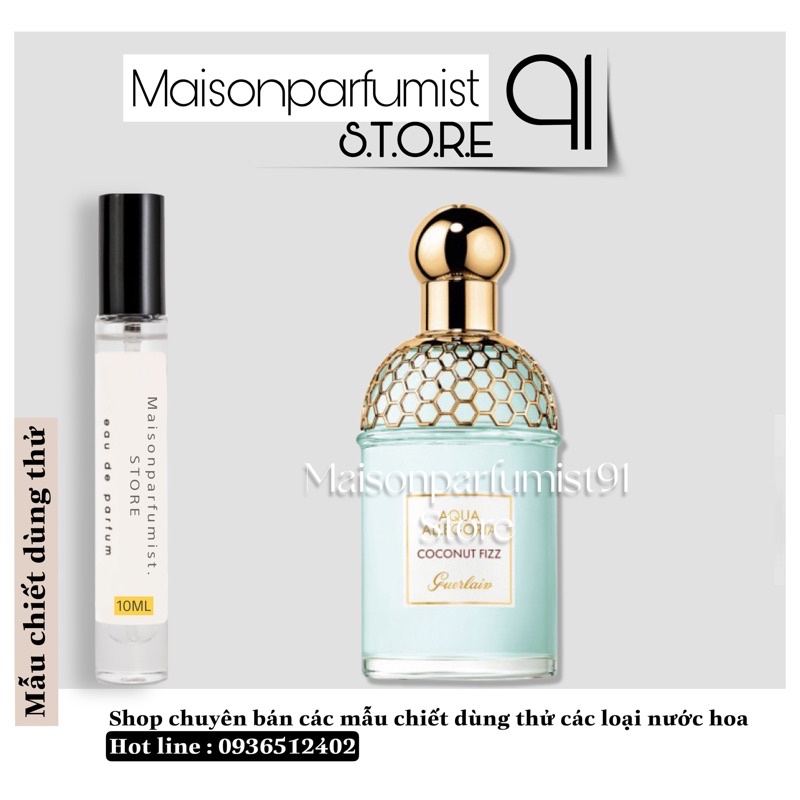 Nước hoa unisex Aqua Allegoria Coconut Fizz 𝗚𝗨𝗘𝗥𝗟𝗔𝗜𝗡 - ( 𝐦𝐚̂̃𝐮 𝐭𝐡𝐮̛̉ 𝟓𝐦𝐥/𝟏𝟎𝐦𝐥 )