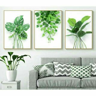 Bộ 3 tranh vải canvas lá nhiệt đới 40x60 (giá đã bao gồm khung)