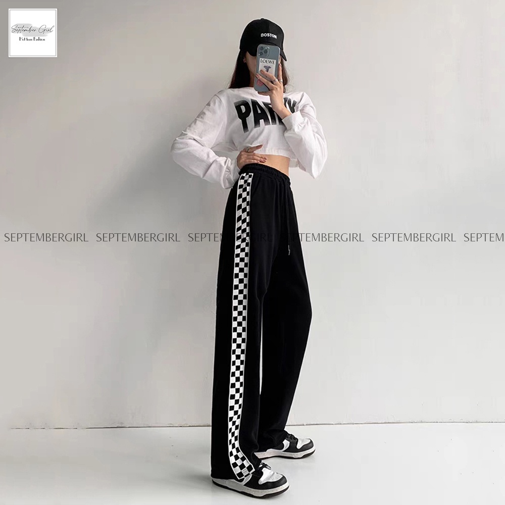 Quần culottes nữ SEPTEMBERGIRL sọc viền caro dáng suông rộng - JOGGER NAM 002V1