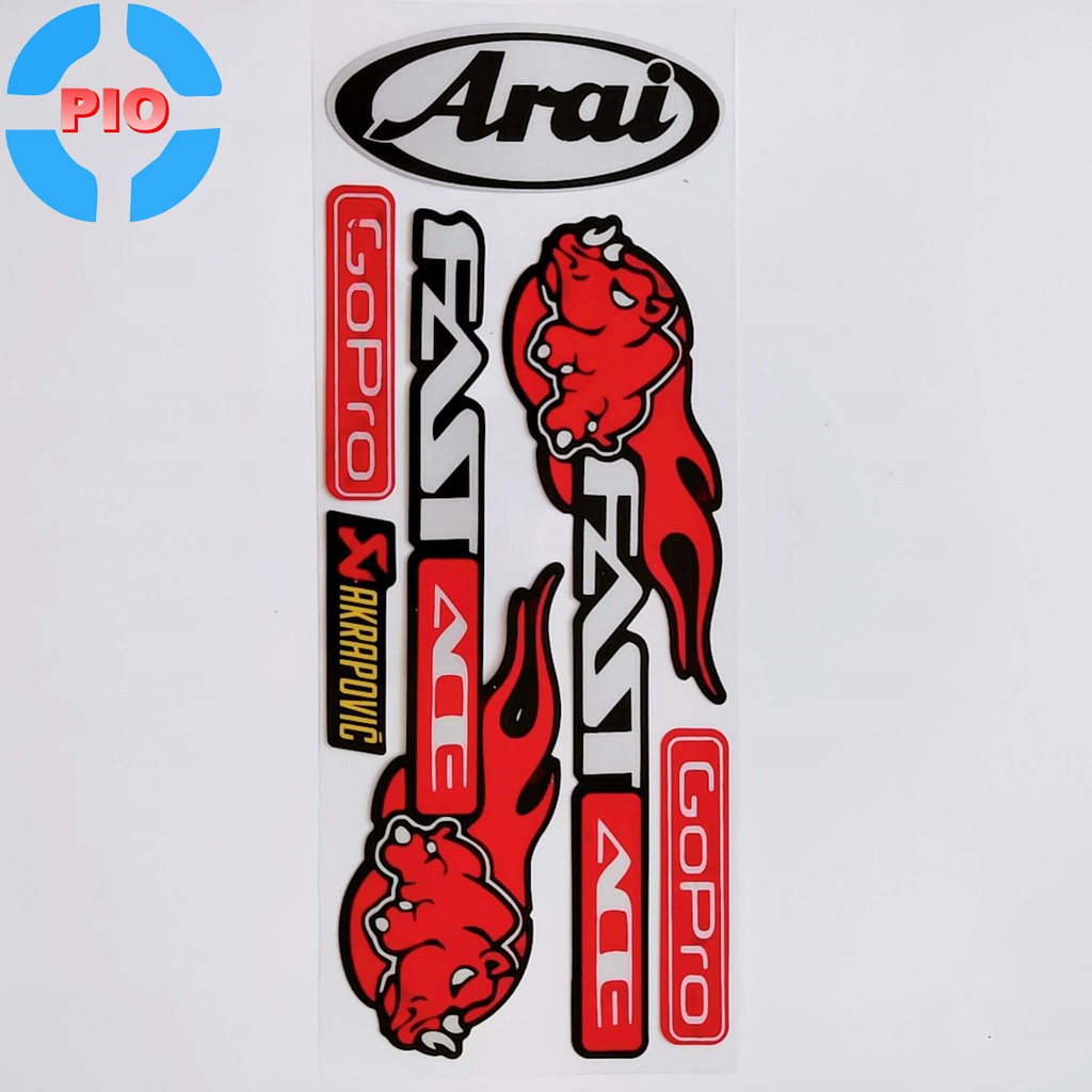 Bộ Tem Sticker Arai Phản Quang Cao Cấp Dán Xe Máy, Ô Tô, Mũ Bảo Hiểm, Chống Thấm Nước, Chống Bay Màu