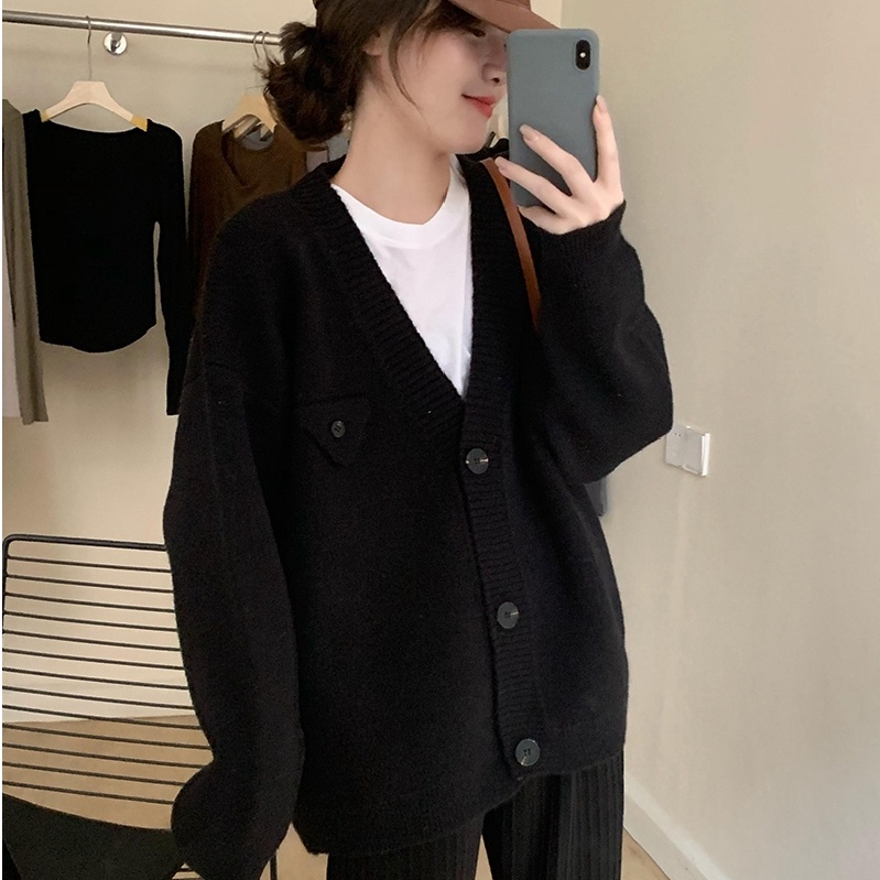 Áo khoác cardigan ZHELIHANGFEI dệt kim tay dài cổ chữ V phong cách học đường thời trang cho nữ