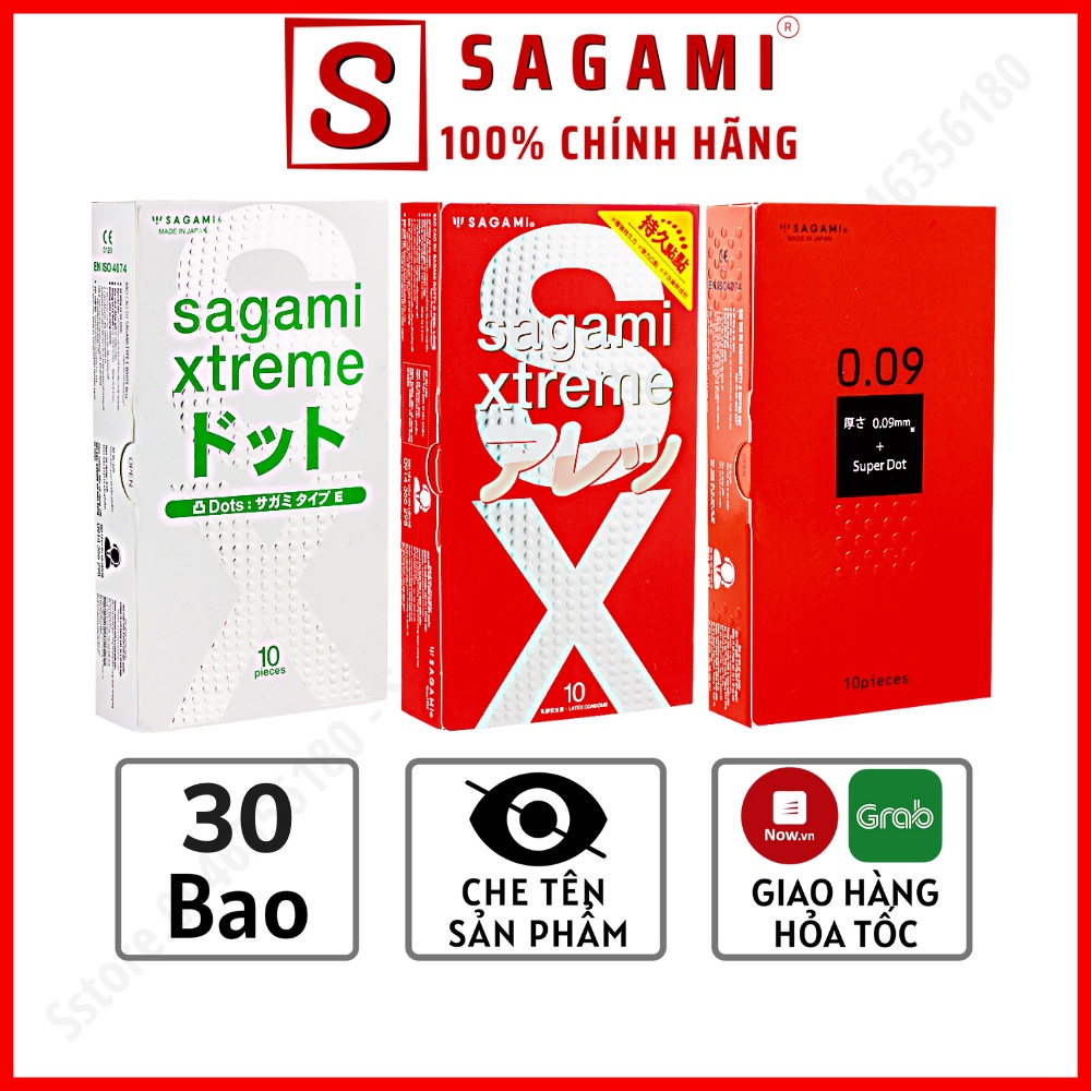 COMBO Bao Cao Su SAGAMI CÓ GAI 3 hộp 30 chiếc - Sagami Super Dot 009 + Xtreme White Box + Feel Long