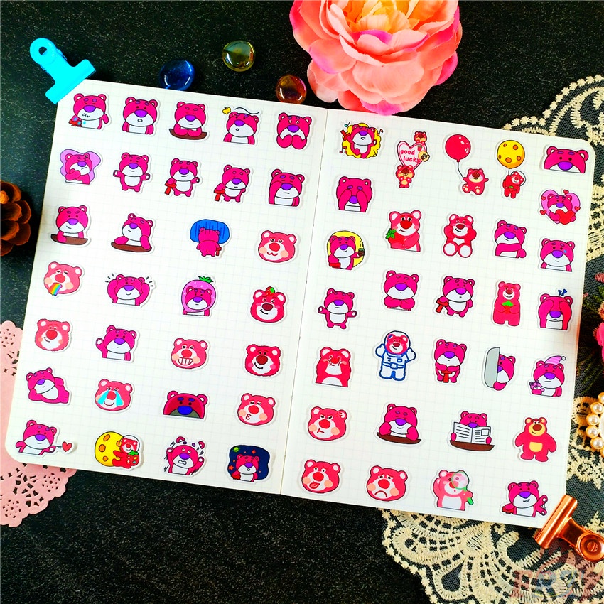 ★★★ Sticker Dán Trang Trí Nhật Ký Xinh Xắn Lotso Q-1 ★★★ Bộ 60 Hình Dán Thời Trang Trang Trí Album