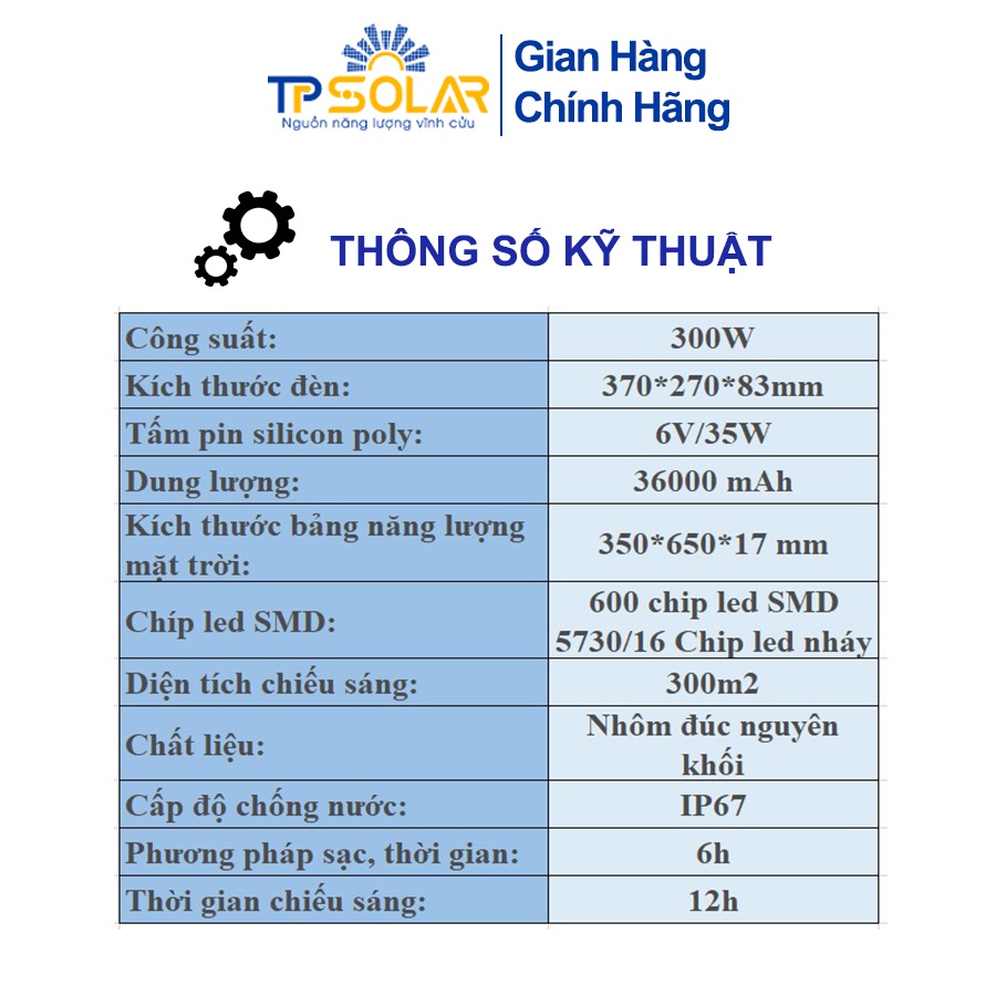 Đèn Pha Năng Lượng Mặt Trời Led Kim Cương Chống Chói Chống Lóa TP Solar TP-G300 Công Suất 300W TPSOLAR