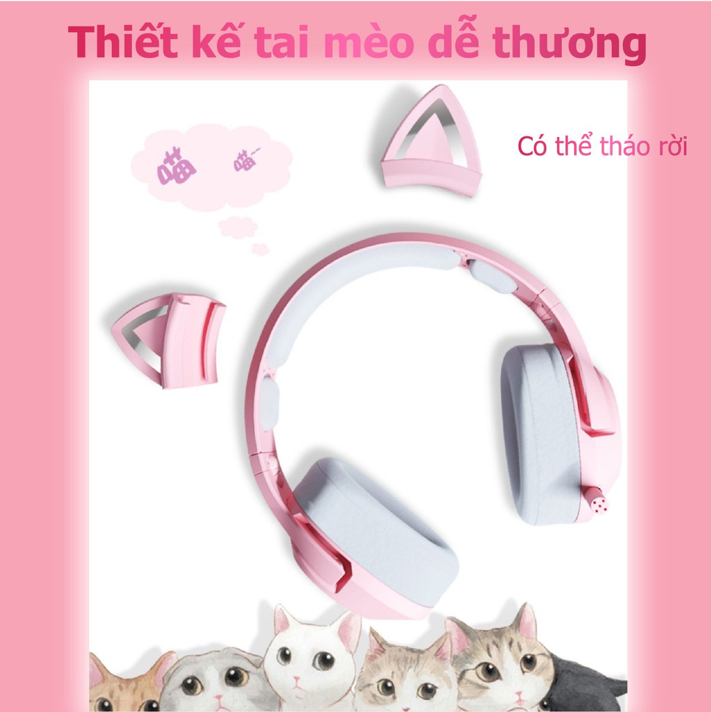 🔥Hot Sale onikuma k9 màu hồng Tai nghe chuột bàn phím Bộ đồ tai nghe mèo RGB Mic chống ồn tai nghe chụp tai chơi game