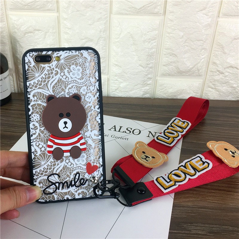 Ốp điện thoại hình gấu brown có dây đeo cho iphone 5/5s/6/6s/6plus/6splus/7/7plus/8/8plus/X