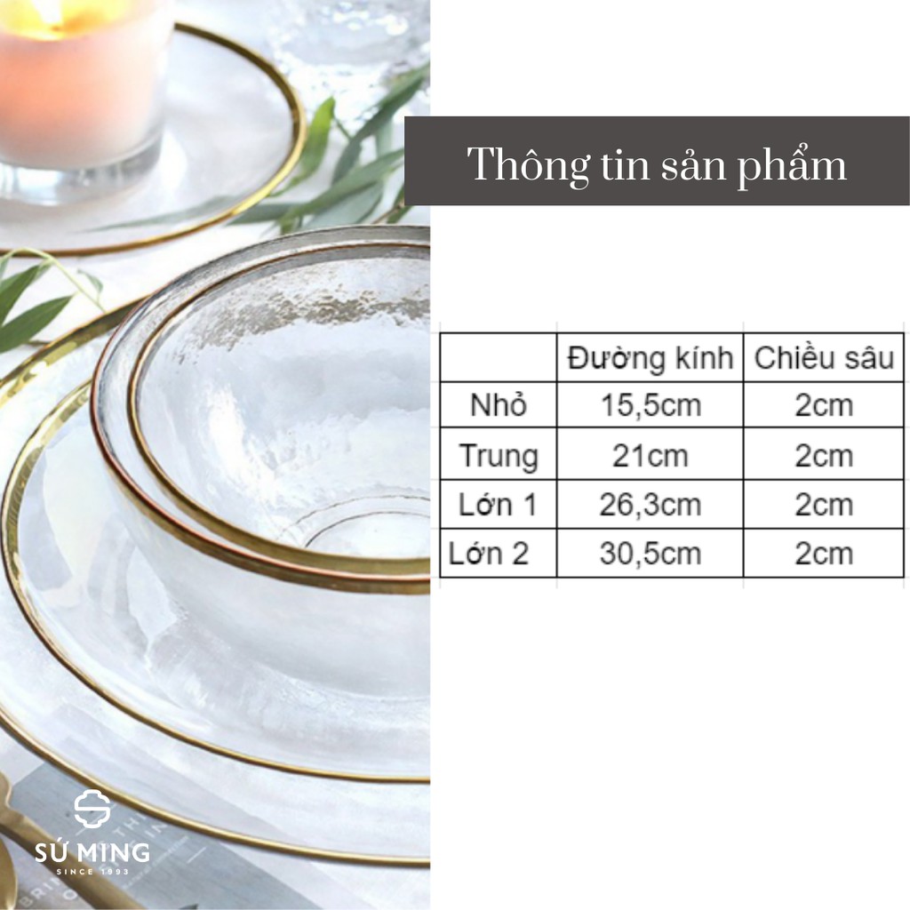 Đĩa Thuỷ Tinh  chịu nhiệt cao cấp, vàng 18k