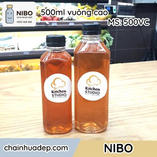 [Chai nhựa 500ml] 20 chai đựng nước ép, trà sữa vuông cao | MS: 500VC