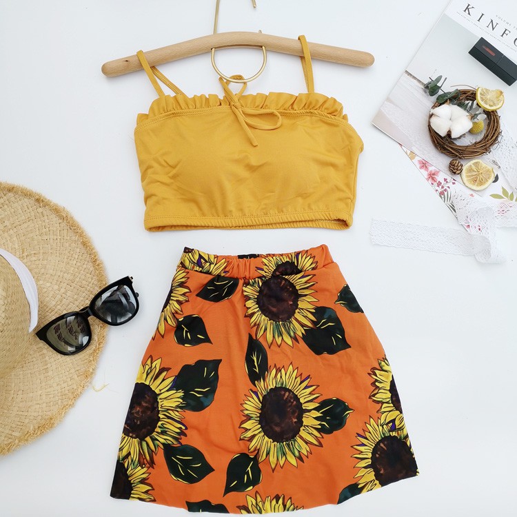 Đồ bơi đi tắm biển kiểu bikini 2 mảnh họa tiết hoa hướng dương | BigBuy360 - bigbuy360.vn