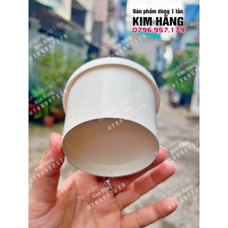 Set 50 ly kem giấy 200ml + nắp giấy, ly giấy đựng salat, đựng mousse,.....