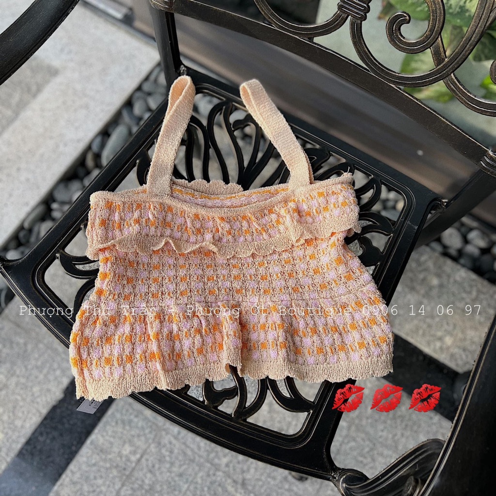 Áo 2 dây len hoa bèo ngực hot