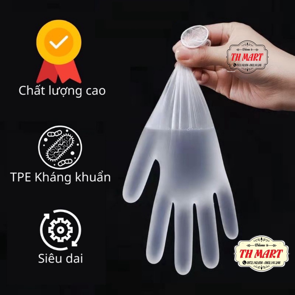 Hộp 100 cái găng tay cao su Victoria Bay dùng 1 lần làm bếp vệ sinh siêu dai chất liệu TPE không mùi không bột