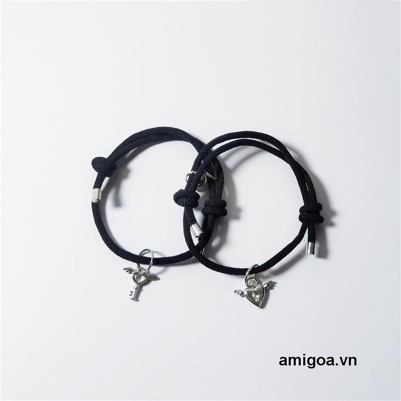 ✨✨Vòng tay đôi nam châm CHÌA KHÓA Ổ KHÓA couple nam nữ vòng cặp dây rút