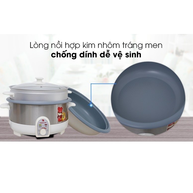 [Mã 154ELSALE2 giảm 7% đơn 300K] Nồi Lẩu Điện Có Xửng Happy Cook HCHP-350ST (3.5L) - Bao bì không đẹp