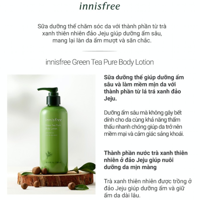 [Mã FMCGMF11 giảm 8% đơn 250K] Sữa dưỡng ẩm toàn thân hương trà xanh innisfree Green Tea Body Lotion 300ml