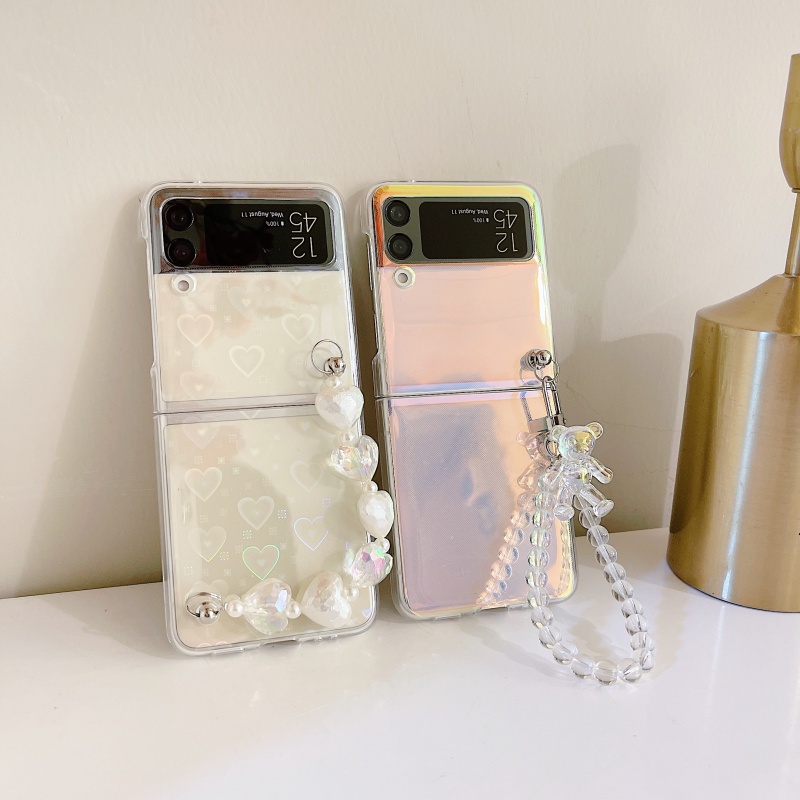 Ốp điện thoại trong suốt kèm chuỗi dây xích cho Samsung Galaxy Flip 1 Flip 2 Z Flip 3