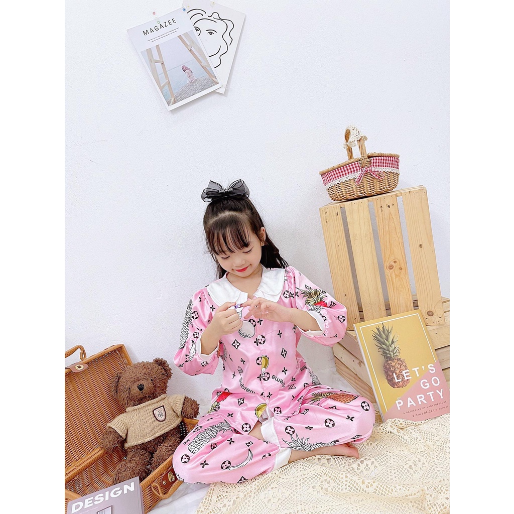 SIZE 11-26KG: Bộ pijama lụa cao cấp cho bé gái - BPL21