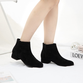 Giày MWC 9104 - Giày Boots Nữ Boots Cổ Thấp Gót Vuông 3cm Màu Đen Siêu HOT