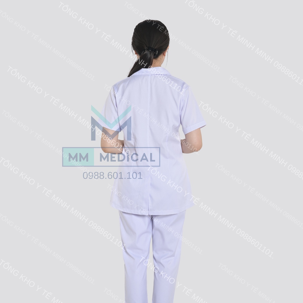 Set quần áo CỘC TAY nam nữ quần áo y tế, áo blouse dáng ngắn chùm mông cho y tá, điều dưỡng, dược sĩ, kĩ thuật viên