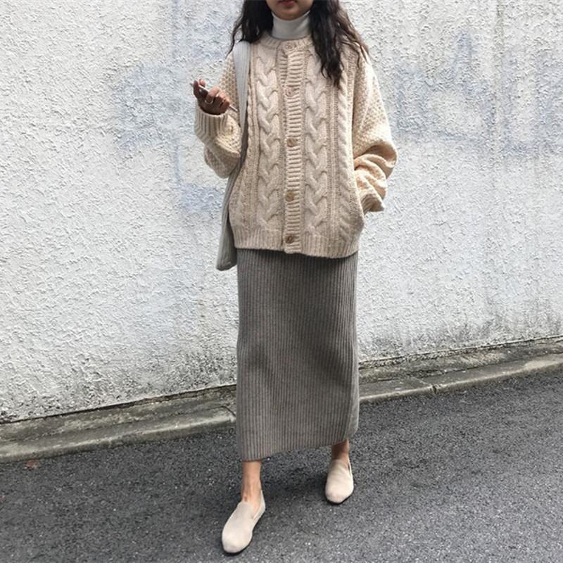 Áo Khoác Cardigan Dệt Kim Tay Dài Dáng Rộng Phong Cách Hàn Quốc Thời Trang Thu Đông Cho Nữ