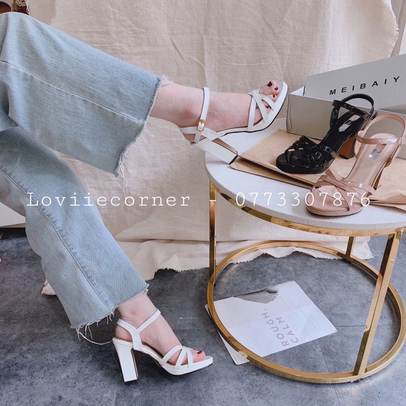 LOVIIECORNER - GIÀY SANDAL CAO GÓT ĐẾ ĐÚP ĐẾ VUÔNG 10CM - SANDAL CAO GÓT QUAI MẢNH DÂY CHÉO GÓT 10 PHÂN  G201013