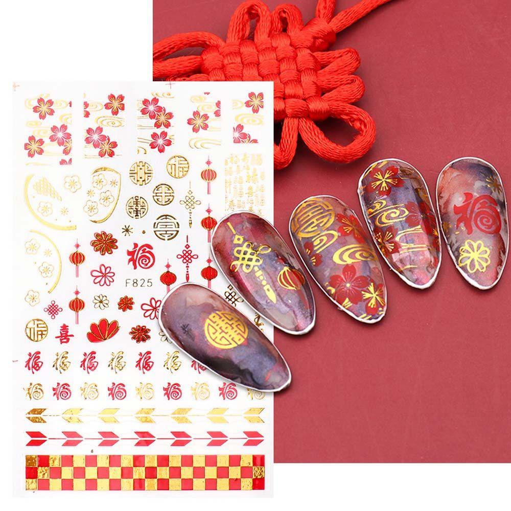 Miếng Dán Trang Trí Móng Tay Hình Lồng Đèn Đỏ May Mắn Phong Cách Trung Hoa Năm Mới 2022