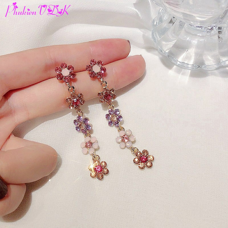 Bông tai dáng dài đính đá zircon nhiều màu rực rỡ MS137