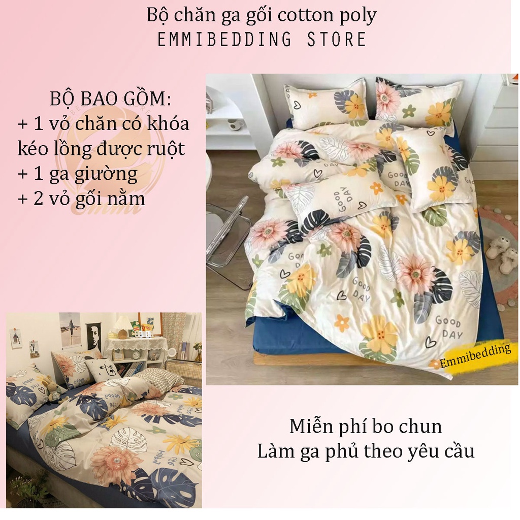 Chăn ga gối Emmibedding chất liệu cotton poly họa tiết xinh xắn đáng yêu đủ size miễn phí bo chun